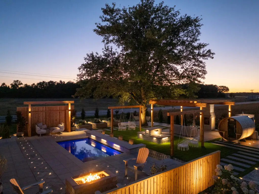 A Night Picture of an inground swimming Pool